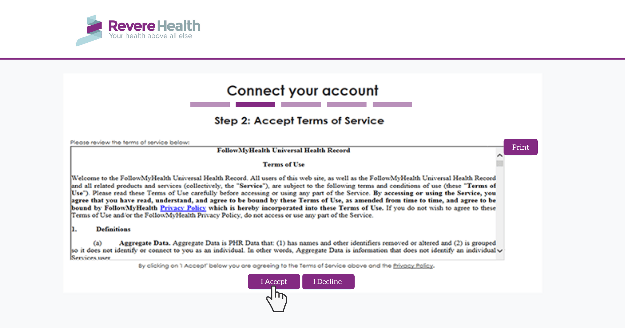 Terms of service acceptance screen