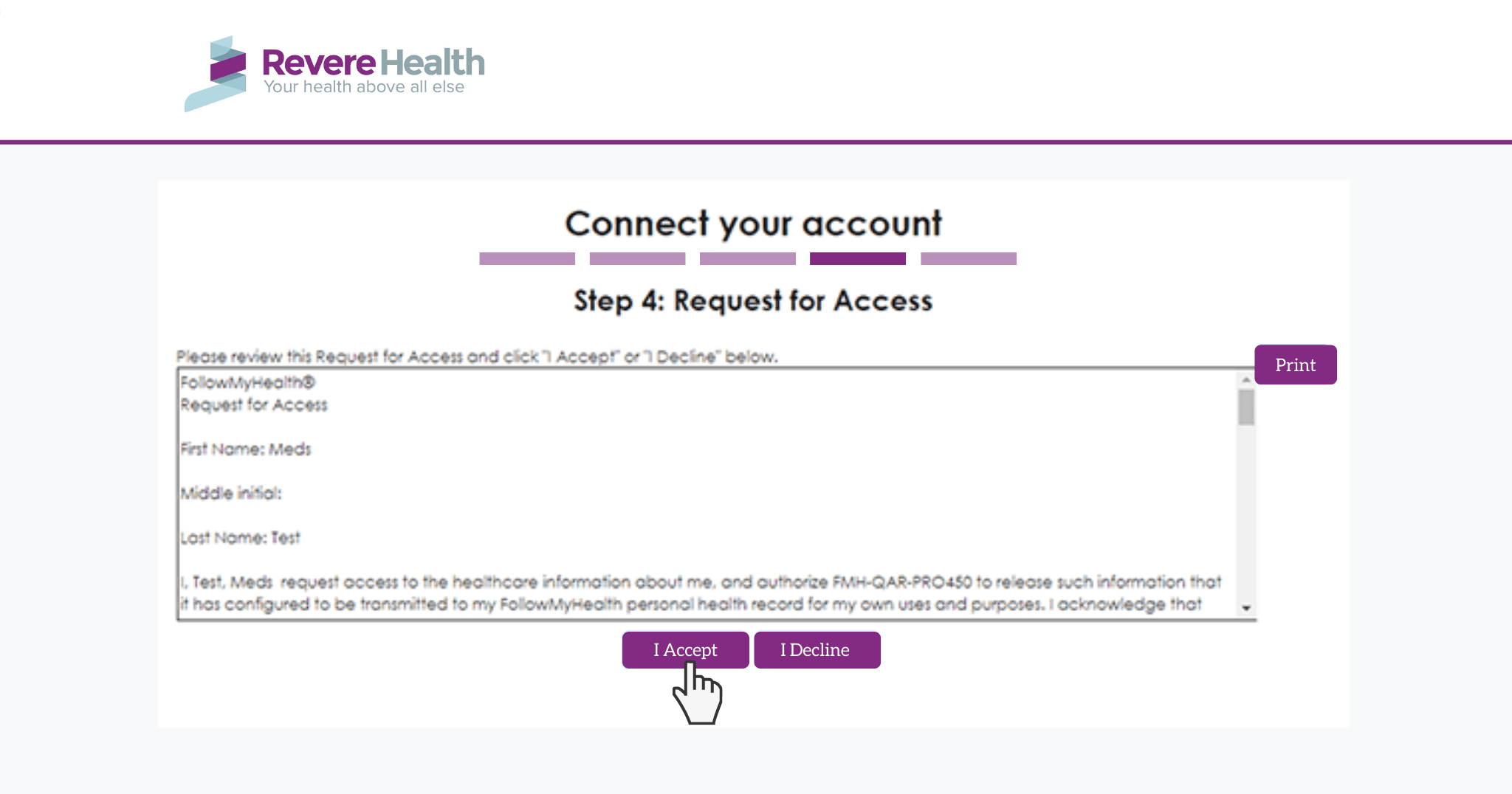Access request acceptance screen
